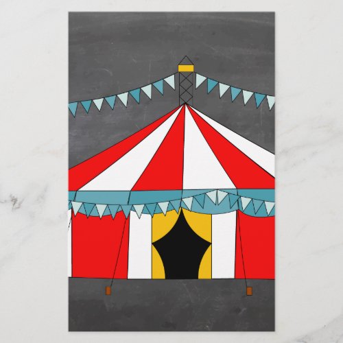 Circus Party and Tent  On One Side Blank on Front Stationery