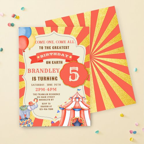 Circus Party Animals Carnival Party Birthday Invitation