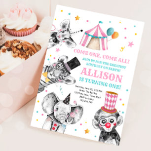 Circus Party Animals Carnival Party First Birthday Invitation