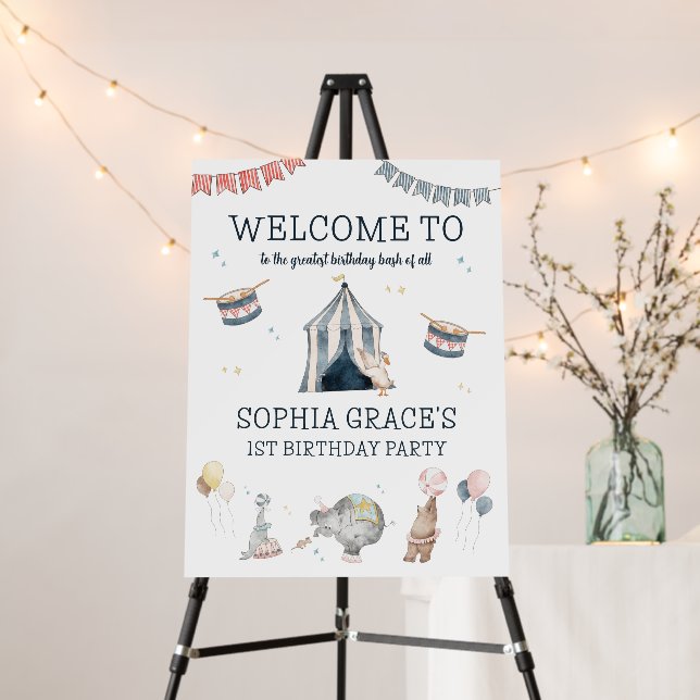 Circus Party Carnival Theme 1st Birthday Sign (In Situ (Stand))