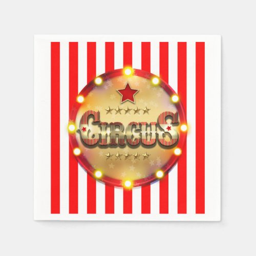 Circus Party Event Red White Gold Striped Chic Paper Napkins