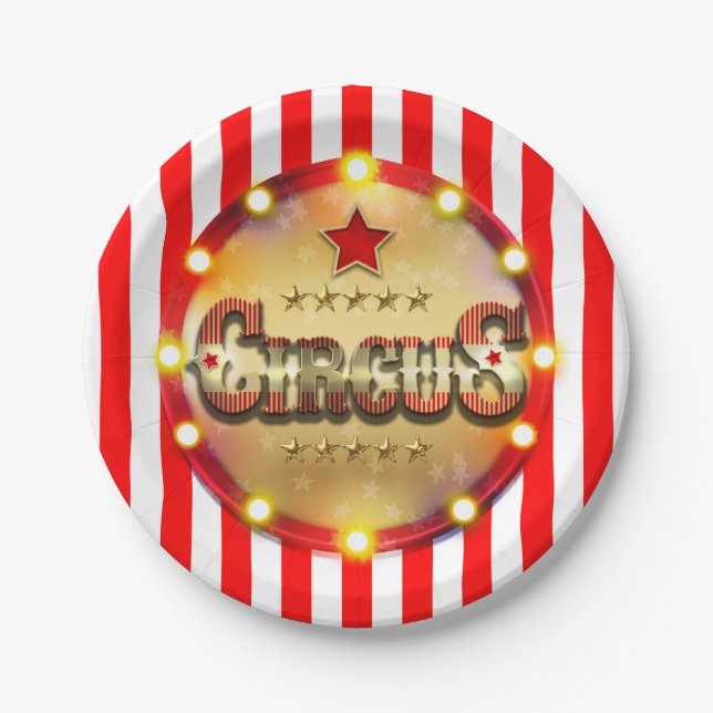 Circus Party Event Red White Gold Striped Chic Paper Plates (Front)