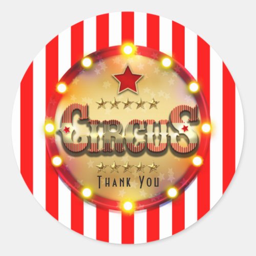 Circus Party Event Red White Gold Striped Favor Classic Round Sticker