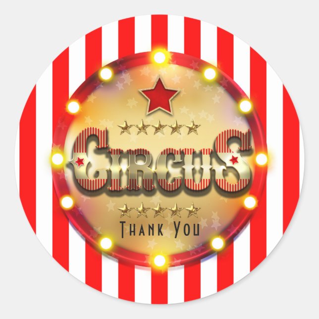 Circus Party Event Red White Gold Striped Favor Classic Round Sticker (Front)