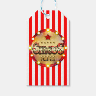 Circus Party Event Red White Gold Striped Favor Gift Tags