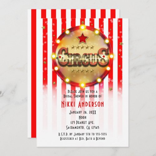 Circus Party Event Red White Gold Striped Invitation