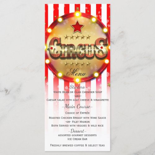 Circus Party Event Red White Gold Striped Menu