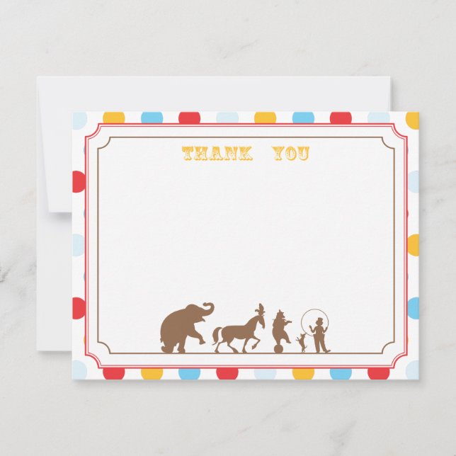 Circus Party Flat Thank You Note (Front)