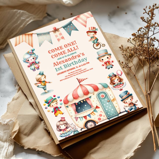 Circus Party for 1st Birthday Invitation (Creator Uploaded)