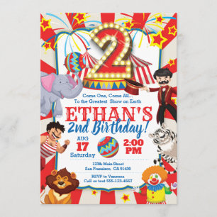 Circus Party Invitation for 2nd Birthday