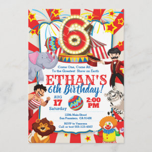 Circus Party Invitation for 6th Birthday