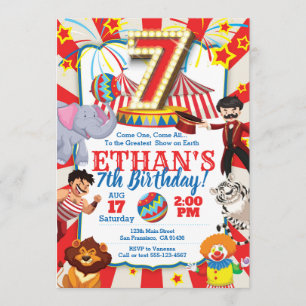 Circus Party Invitation for 7th Birthday