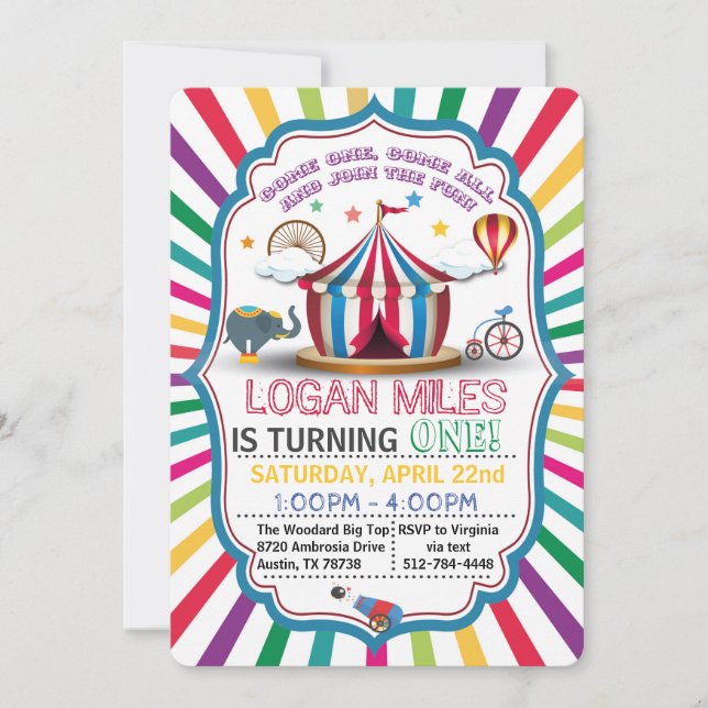 CIRCUS PARTY INVITATION FOR BOYS (Front)