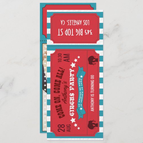 Circus Party Ticket Kids Birthday Party add photo Invitation