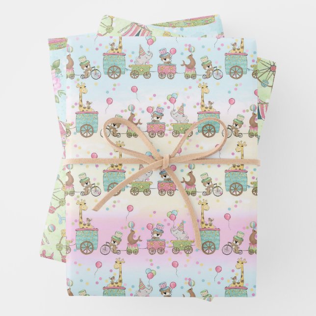 Circus Pastel Baby Wrapping Paper Sheets (In situ)