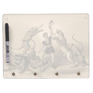 Circus Performer Standing Among Vicious Animals Dry Erase Board With Keychain Holder