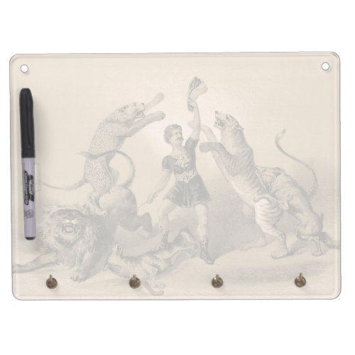 Circus Performer Standing Among Vicious Animals Dry Erase Board With Keychain Holder