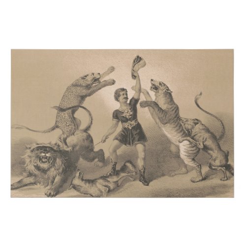 Circus Performer Standing Among Vicious Animals Faux Canvas Print