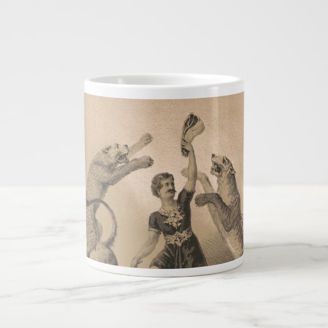 Circus Performer Standing Among Vicious Animals Giant Coffee Mug (Front)