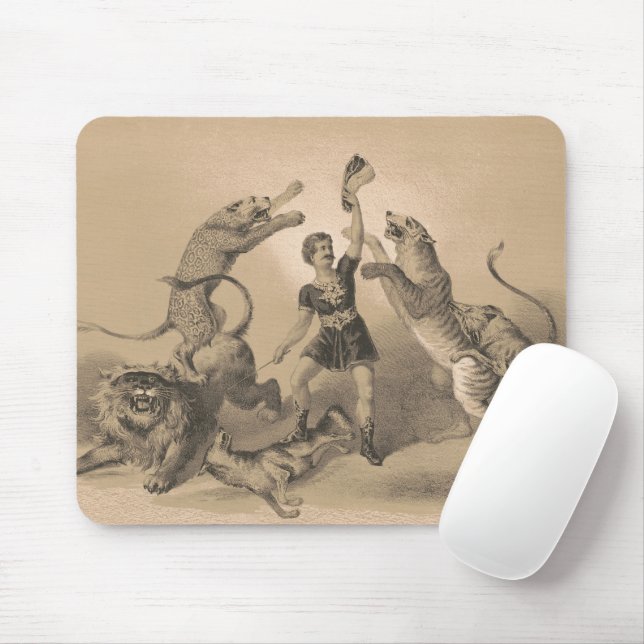 Circus Performer Standing Among Vicious Animals Mouse Pad (With Mouse)