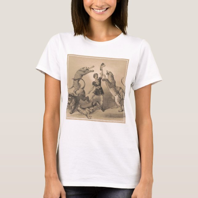 Circus Performer Standing Among Vicious Animals T-Shirt (Front)
