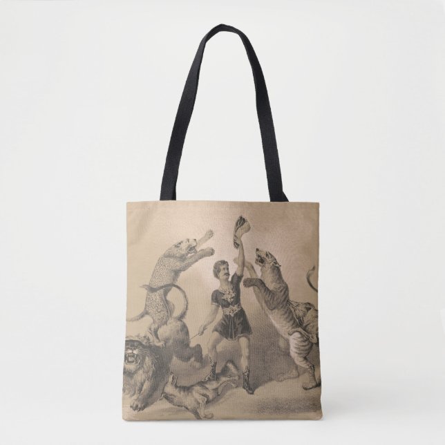 Circus Performer Standing Among Vicious Animals Tote Bag (Front)