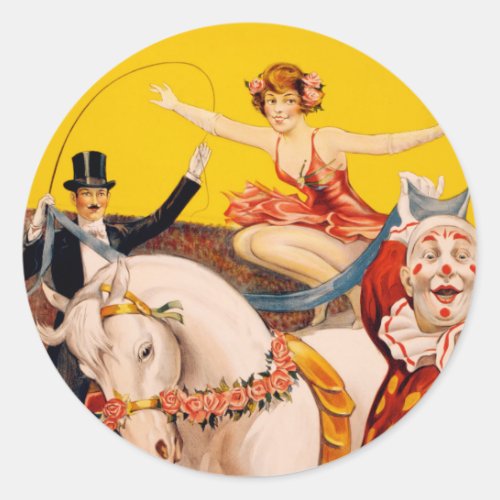 Circus performers vintage illustration classic round sticker