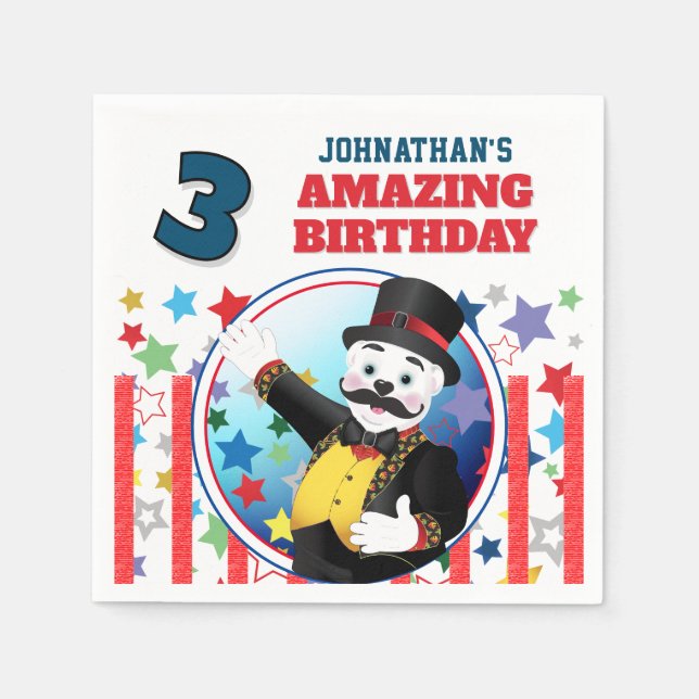 Circus Polar Bear Ringmaster Birthday  Napkins (Front)