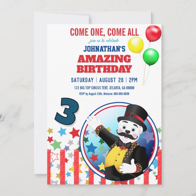 Circus Polar Bear Ringmaster Invitation (Front)