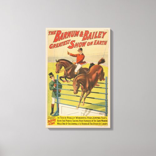 Circus Poster Of 2 Ponies Jumping Over An Obstacle Canvas Print