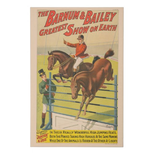 Circus Poster Of 2 Ponies Jumping Over An Obstacle Faux Canvas Print