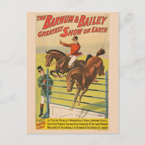 Circus Poster Of 2 Ponies Jumping Over An Obstacle Postcard