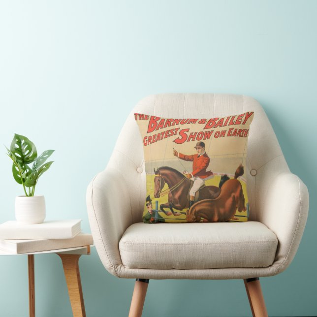 Circus Poster Of 2 Ponies Jumping Over An Obstacle Throw Pillow (Chair)