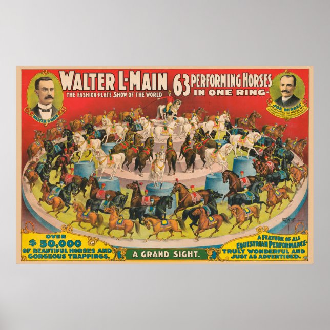 Circus Poster Of 63 Performing Horses In One Ring (Front)