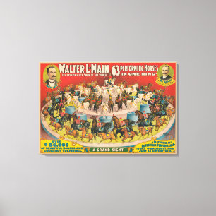 Circus Poster Of 63 Performing Horses In One Ring Canvas Print