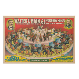Circus Poster Of 63 Performing Horses In One Ring Faux Canvas Print