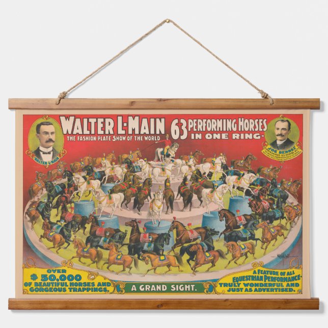 Circus Poster Of 63 Performing Horses In One Ring Hanging Tapestry (Front)