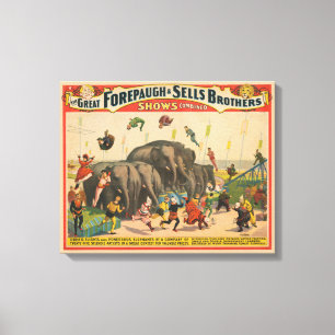 Circus Poster Of Acrobats Jumping Over Elephants Canvas Print