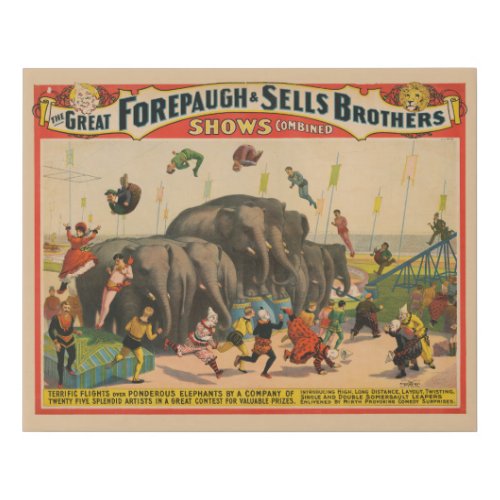 Circus Poster Of Acrobats Jumping Over Elephants Faux Canvas Print