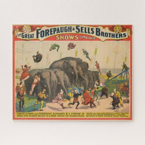 Circus Poster Of Acrobats Jumping Over Elephants Jigsaw Puzzle