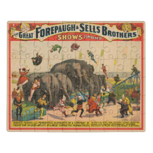 Circus Poster Of Acrobats Jumping Over Elephants Jigsaw Puzzle