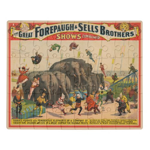 Circus Poster Of Acrobats Jumping Over Elephants Jigsaw Puzzle