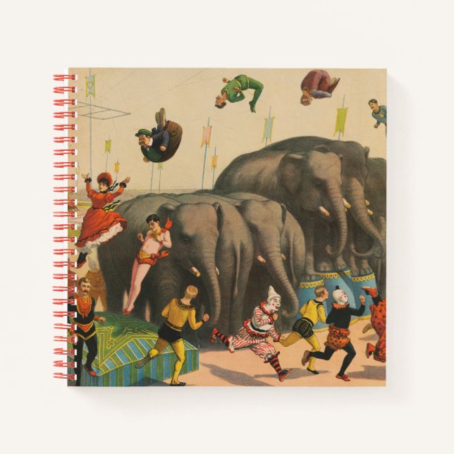 Circus Poster Of Acrobats Jumping Over Elephants Notebook (Front)