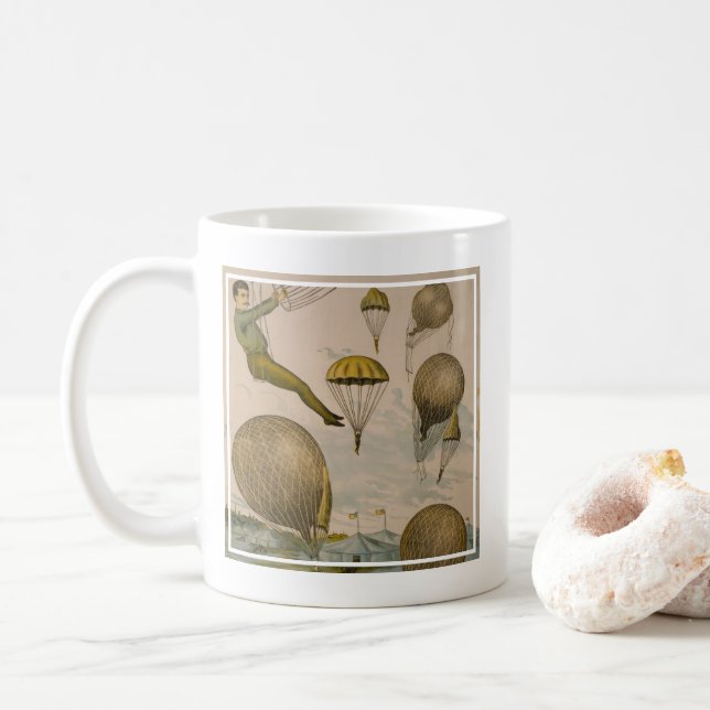 Circus Poster Of An Aerial Balloon Performance Coffee Mug (With Donut)