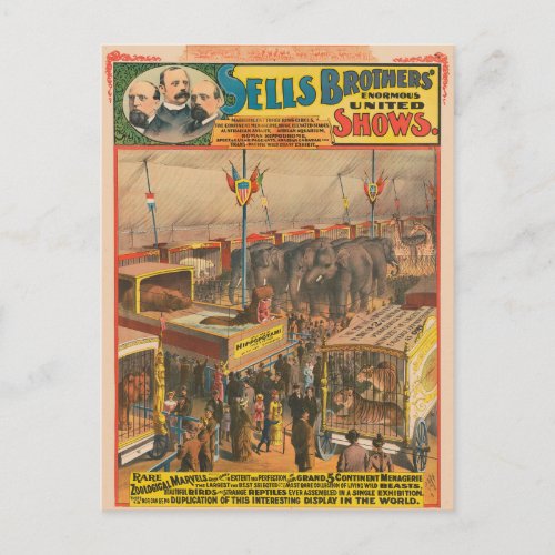 Circus Poster Of Animals On Exhibit In A Tent Postcard