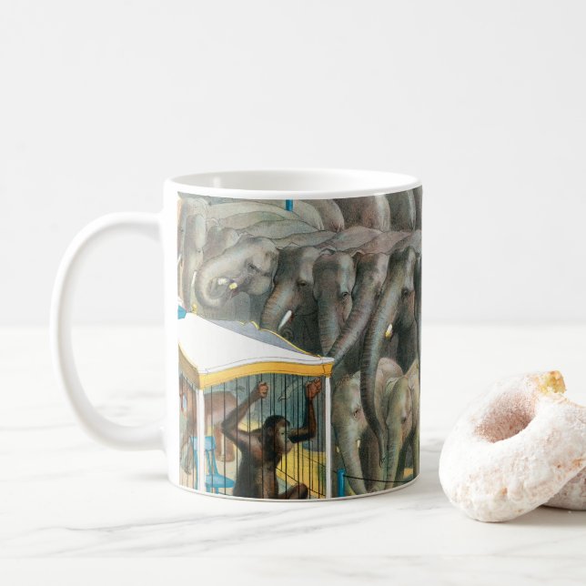 Circus Poster Of Elephants And Animals In Cages Coffee Mug (With Donut)