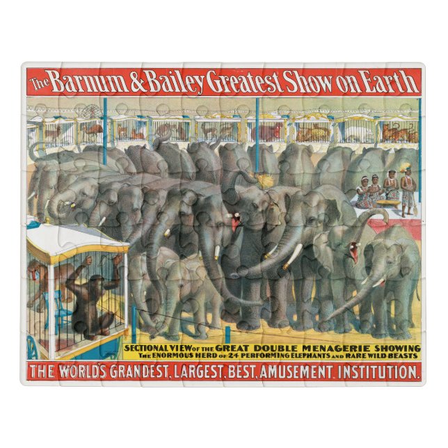 Circus Poster Of Elephants And Animals In Cages Jigsaw Puzzle (Puzzle Horizontal)