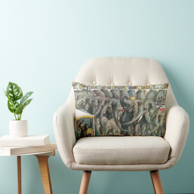 Circus Poster Of Elephants And Animals In Cages Lumbar Pillow (Chair)
