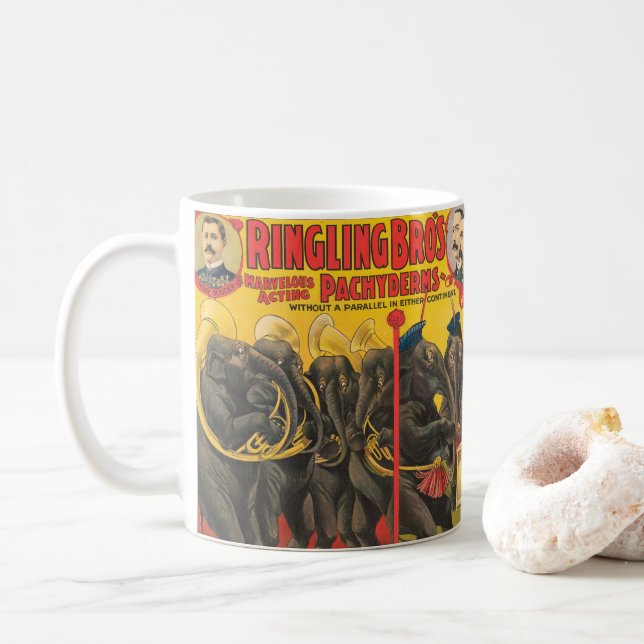 Circus Poster Of Elephants Performing Coffee Mug (With Donut)
