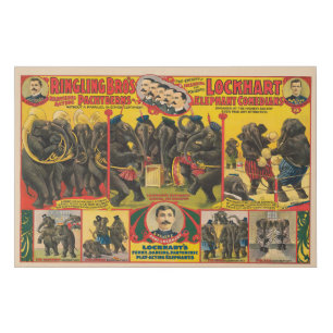 Circus Poster Of Elephants Performing Faux Canvas Print